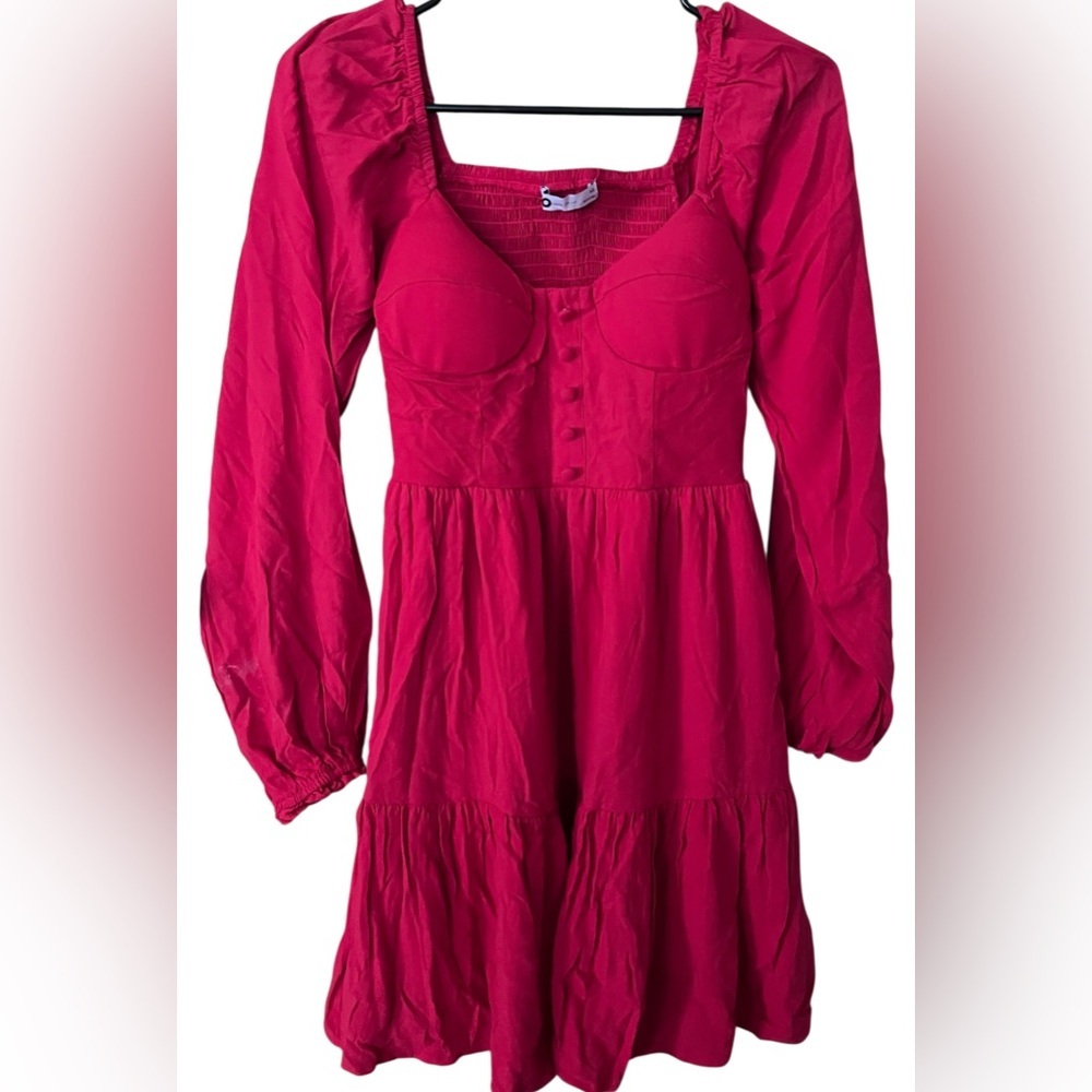 SO Good For Life Vibrant Red Milkmaid Style Long Sleeve Dress/XS